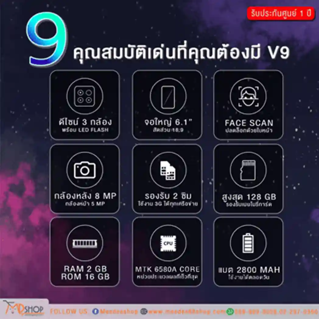สมาร์ทโฟน PG V9 รุ่นที่ 1 จอ 6.3 นิ้ว ROM 64GB